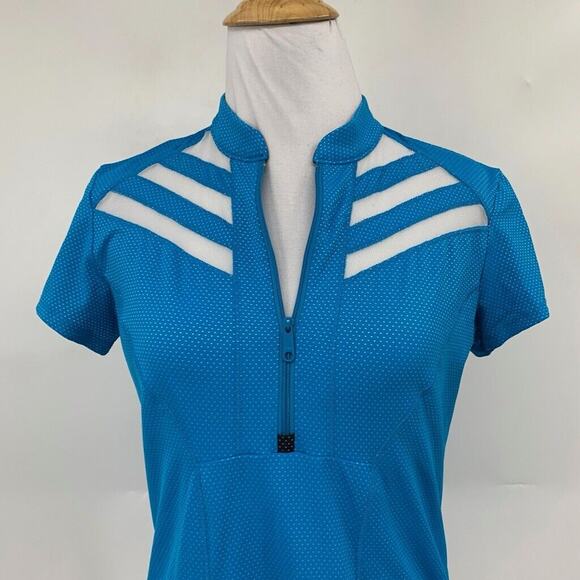 Lucky In Love Shirt Womens XS Extra Small Lagoon White Pin Dot Quarter Zip Polo - Picture 3 of 11